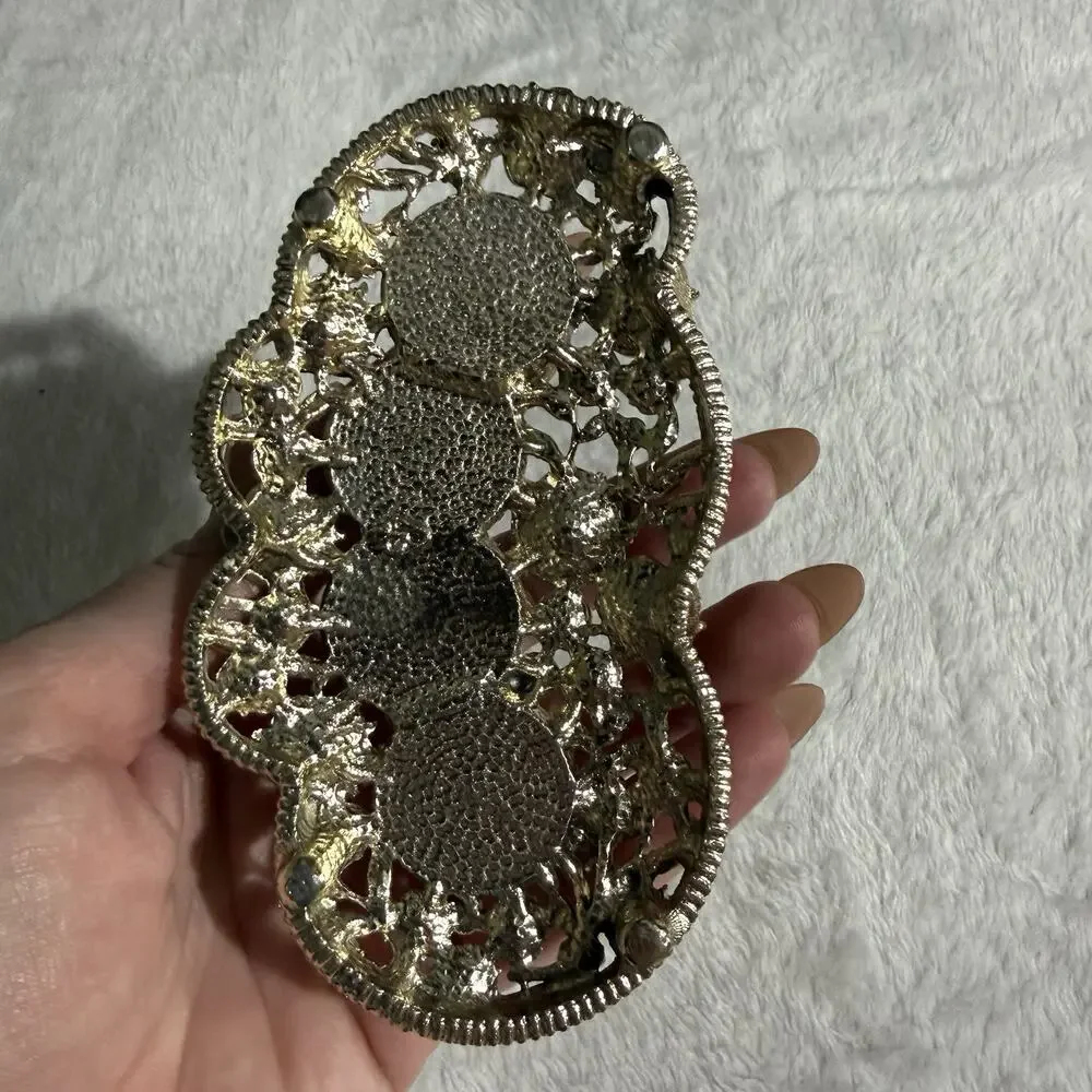 Vtg 70s Gold Tone Lipstick Holder 4 Slots Hollywood Regency Vanity Floral Ornate